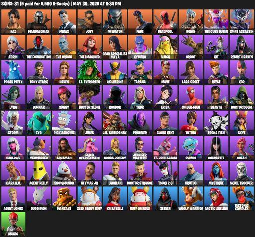 [PC/XBOX] | 81 skins | 550 V-bucks | Lara Croft | Raz | Mandalorian | Midas | Joey | Predator | Fade | Deadpool | Ronin | The Cube Queen | Full Access