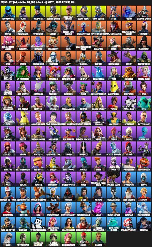 [PC/PSN/XBOX] | 157 skins | 500 V-bucks | Leviathan Axe | Take The L | OG STW | Honor Guard | Royale Knight | Blue Squire | Glow | Warpaint | Full Access