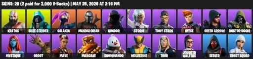 [PC/PSN/XBOX] | 20 skins | 650 V-bucks | Leviathan Axe | Kratos | Surf Strider | Galaxia | Mandalorian | Kondor | Storm | Tony Stark | Reese | Full Access