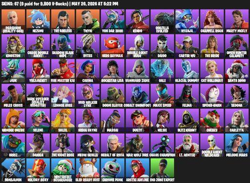 [PC/XBOX] | 67 skins | Paradigm (Reality-659) | Nezumi | The Ageless | Twyn | Yon Dar 3000 | Kendo | Godzilla Evolved | Nyanja | Chappell Roan | Full Access