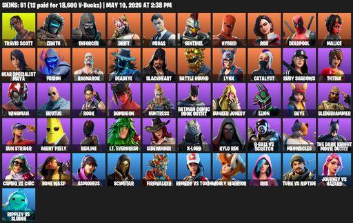 [PC/PSN/XBOX] | 51 skins | Travis Scott | Zenith | Enforcer | Drift | Midas | Sentinel | Hybrid | Rox | Deadpool | Malice | Gear Specialist Maya | Full Access