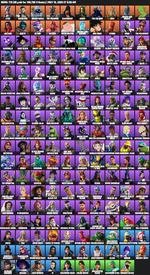 [PC/XBOX] | 179 skins | Lynx | Midas Rex | Frozen Raven | The Prisoner | Blackheart | Hades | The Ice King | Zeus | Frozen Red Knight | Piccolo | Full Access