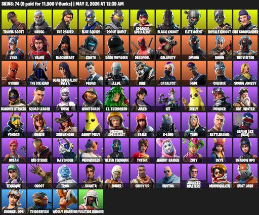 [PC/XBOX] | 74 skins | Take The L | Floss | Black Knight | Travis Scott | Sparkle Specialist | Royale Knight | The Reaper | Elite Agent | Blue Squire | Full Access