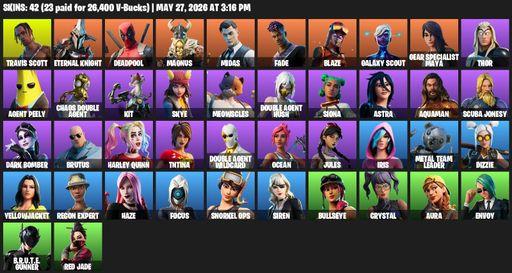 [PC/PSN/XBOX] | 42 skins | 850 V-bucks | Travis Scott | Eternal Knight | Deadpool | Magnus | Midas | Fade | Blaze | Galaxy Scout | Full Access