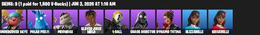 [PC/PSN/XBOX] | 9 skins | Undercover Skye | Polar Peely | Meowdas | Slayer Juice WRLD | 1-Ball | Chaos Director | Dynamo TNTina | Blizzabelle | Full Access