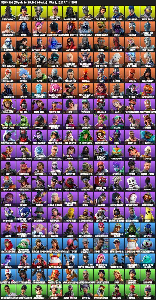 [PC/PSN/XBOX] | 190 skins | Merry Mint Axe | Floss | Take The L | OG STW | Black Knight | Sparkle Specialist | Royale Knight | The Reaper | Full Access