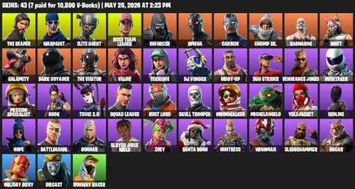 [PC/XBOX] | 43 skins | Take The L | OG STW | The Reaper | Elite Agent | Omega | Warpaint | Rose Team Leader | Enforcer | Carbide | Chomp Sr. | Full Access