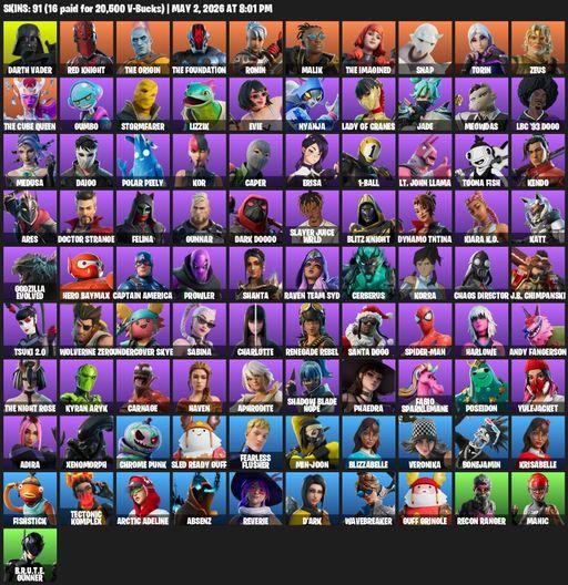 [PC/XBOX] | 91 skins | Darth Vader | Red Knight | The Origin | The Foundation | Ronin | Malik | The Imagined | Snap | Torin | Zeus | The Cube Queen | Full Access