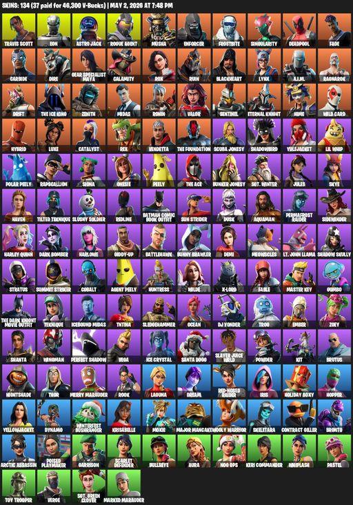 [PC] | 134 skins | Travis Scott | Eon | Astro Jack | Rogue Agent | Musha | Enforcer | Frostbite | Singularity | Deadpool | Fade | Carbide | Dire | Full Access