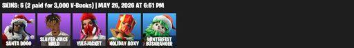 [PC/PSN/XBOX] | 5 skins | 700 V-bucks | Santa Dogg | Slayer Juice WRLD | Yulejacket | Holiday Boxy | Winterfest Bushranger | Ember Pick | Full Access