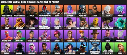 [PC/PSN/XBOX] | 40 skins | Reaper Axe | Darth Vader | Mandalorian | Malik | The Foundation | Ronin | Kymera | Predator | Joey | Snap | Gumbo | Mave | Full Access
