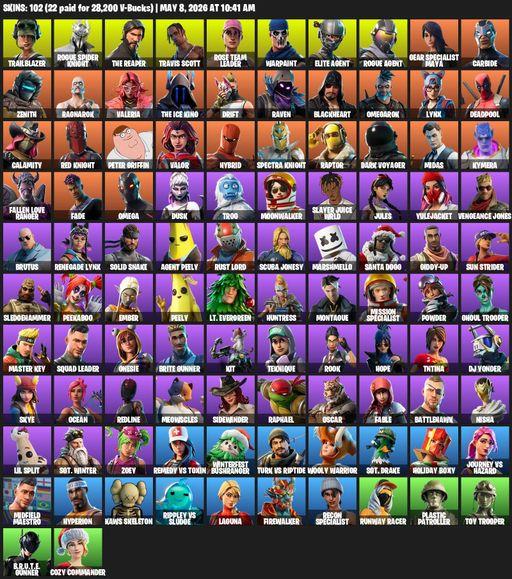 [PC/PSN/XBOX] | 102 skins | Take The L | OG STW | Travis Scott | The Reaper | Elite Agent | Omega | Trailblazer | Rogue Spider Knight | Full Access