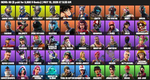 [PC/PSN] | 50 skins | Take The L | Royale Knight | Elite Agent | Blue Squire | Omega | Rogue Agent | Son Goku | Lynx | Zenith | The Visitor | Drift | Full Access