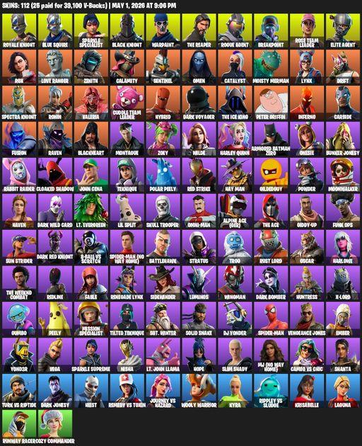 [PC/XBOX] | 112 skins | Take The L | Floss | OG STW | Black Knight | Sparkle Specialist | Royale Knight | The Reaper | Elite Agent | Blue Squire | Full Access