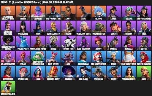 [PC/PSN/XBOX] | 51 skins | 1050 V-bucks | Paradigm (Reality-659) | Ronin | Kymera | The Foundation | Joey | Fade | Nezumi | Jules | Selene | Full Access