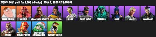 [PC/PSN/XBOX] | 14 skins | Peter Griffin | Valeria | Vengeance Jones | Trailblazer Tai | Nisha | Solid Snake | Cerberus | Hope | Jackie | Montague | Full Access
