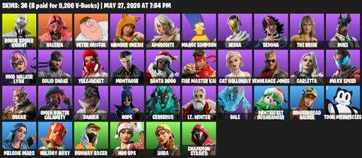 [PC/PSN/XBOX] | 36 skins | Rogue Spider Knight | Valeria | Peter Griffin | Wonder Onesie | Aphrodite | Marge Simpson | Nisha | Sedona | The Bride | Full Access