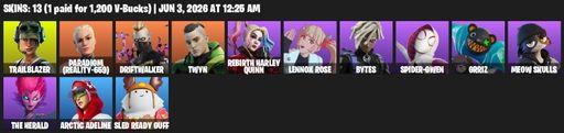 [PC] | 13 skins | Trailblazer | Paradigm (Reality-659) | Driftwalker | Twyn | Rebirth Harley Quinn | Lennox Rose | Bytes | Spider-Gwen | Grriz | Full Access