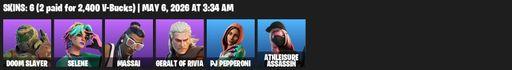 [PC/PSN/XBOX] | 6 skins | 6750 V-bucks | Doom Slayer | Selene | Massai | Geralt of Rivia | PJ Pepperoni | Athleisure Assassin | Witcher's Steel Sword | Full Access