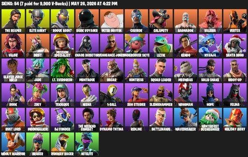 [PC/PSN/XBOX] | 54 skins | Take The L | The Reaper | Elite Agent | Rogue Agent | Dark Voyager | Peter Griffin | Carbide | Calamity | Ragnarok | Full Access