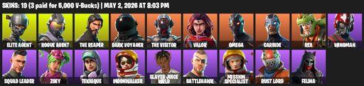 [PC/XBOX] | 19 skins | Take The L | The Reaper | Elite Agent | Omega | Rogue Agent | Dark Voyager | The Visitor | Valor | Carbide | Rex | Wingman | Full Access