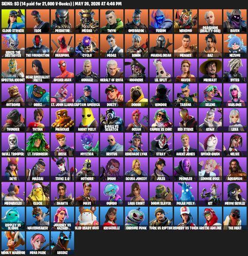 [PC/XBOX] | 93 skins | Lara Croft | Cloud Striker | Fade | Predator | Musha | Twyn | Omegarok | Fusion | Wukong | Paradigm (Reality-659) | Raven | Full Access