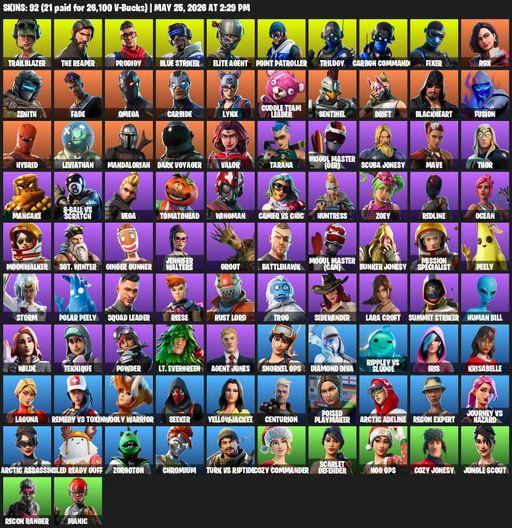 [PC/XBOX] | 92 skins | Take The L | The Reaper | Elite Agent | Omega | Lara Croft | Reaper Axe | Trailblazer | Prodigy | Blue Striker | Full Access