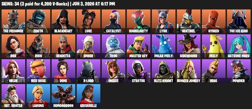 [PC/PSN/XBOX] | 34 skins | 800 V-bucks | Reaper Axe | The Prisoner | Zenith | Blackheart | Luxe | Catalyst | Singularity | Lynx | Sentinel | Hybrid | Full Access
