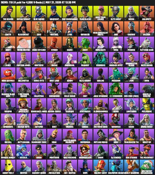 [PC/XBOX] | 110 skins | Take The L | OG STW | Royale Knight | The Reaper | Elite Agent | Blue Squire | Warpaint | Sub Commander | Trailblazer | Full Access