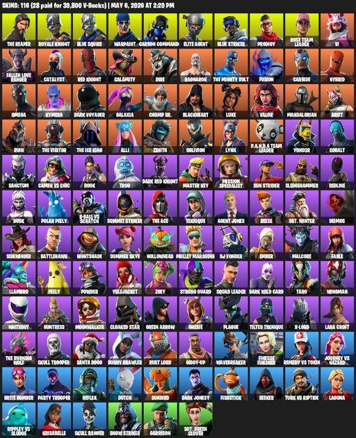 [PC] | 116 skins | Take The L | OG STW | Royale Knight | The Reaper | Elite Agent | Blue Squire | Omega | Lara Croft | Warpaint | Carbon Commando | Full Access