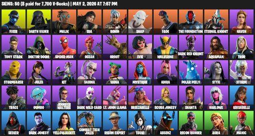 [PC/PSN/XBOX] | 50 skins | 550 V-bucks | Fixer | Darth Vader | Malik | Era | Ronin | Snap | Fade | The Foundation | Eternal Knight | Haven | Full Access