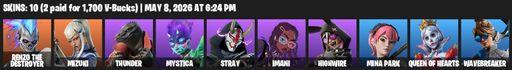 [PC/PSN/XBOX] | 10 skins | Renzo the Destroyer | Mizuki | Thunder | Mystica | Stray | Imani | Highwire | Mina Park | Queen of Hearts | Wavebreaker | Full Access
