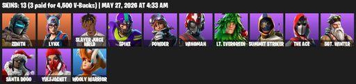 [PC/XBOX] | 13 skins | Zenith | Lynx | Slayer Juice WRLD | Spike | Powder | Wingman | Lt. Evergreen | Summit Striker | The Ace | Sgt. Winter | Full Access