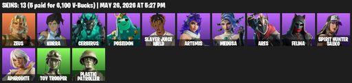 [PC] | 13 skins | Zeus | Korra | Cerberus | Poseidon | Slayer Juice WRLD | Artemis | Medusa | Ares | Felina | Spirit Hunter Saeko | Aphrodite | Full Access