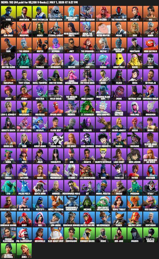 [PC/XBOX] | 152 skins | 800 V-bucks | Renegade Raider | Lara Croft | Fixer | John Wick | Point Patroller | Frozen Raven | Frozen Love Ranger | Full Access
