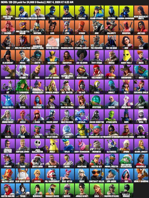 [PC] | 129 skins | OG STW | Rose Team Leader | Point Patroller | Blizzard Bomber | Fixer | Warpaint | Trilogy | Cloud Striker | Sultura | Full Access