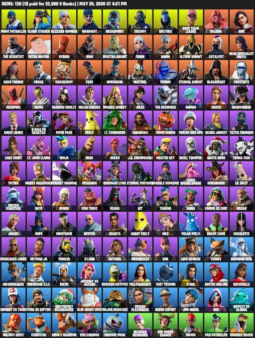 [PC/XBOX] | 130 skins | Leviathan Axe | OG STW | Lara Croft | Point Patroller | Cloud Striker | Blizzard Bomber | Warpaint | Breakpoint | Trilogy | Full Access