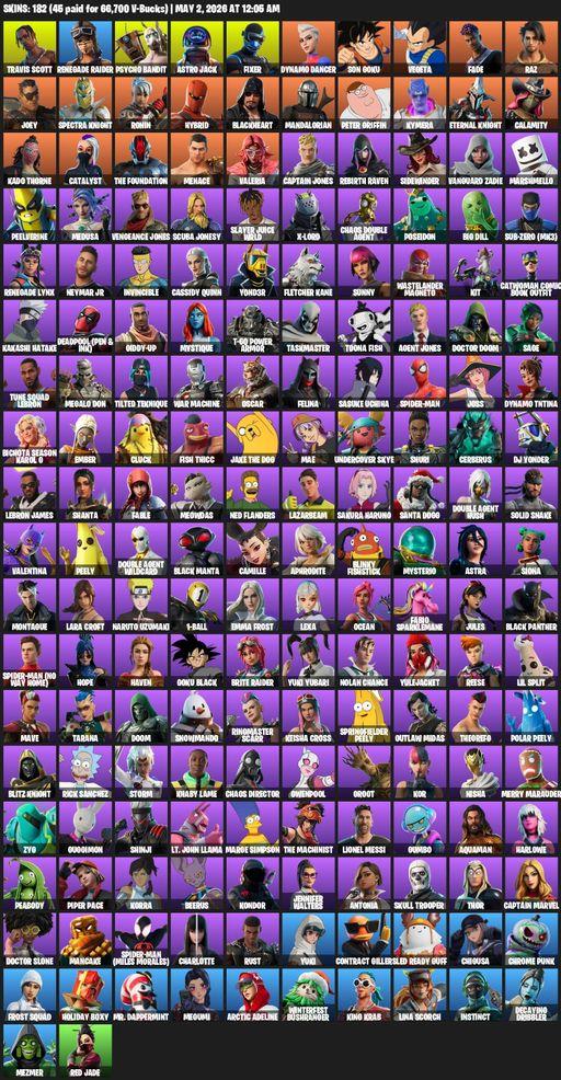 [PC/PSN/XBOX] | 182 skins | Renegade Raider | Travis Scott | Lara Croft | Psycho Bandit | Astro Jack | Fixer | Dynamo Dancer | Son Goku | Vegeta | Full Access