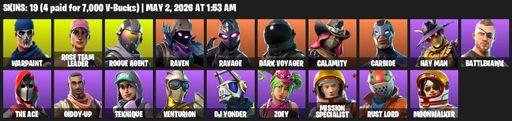[PC/PSN/XBOX] | 19 skins | Take The L | OG STW | Warpaint | Rose Team Leader | Rogue Agent | Raven | Ravage | Dark Voyager | Calamity | Carbide | Full Access