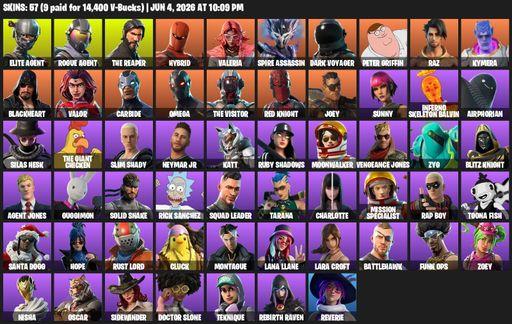 [PC/PSN/XBOX] | 57 skins | 750 V-bucks | Take The L | The Reaper | Elite Agent | Omega | Lara Croft | Reaper Axe | Rogue Agent | Hybrid | Valeria | Full Access