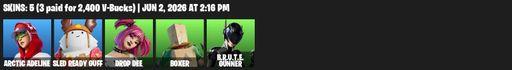 [PC/PSN/XBOX] | 5 skins | 900 V-bucks | Arctic Adeline | Sled Ready Guff | Drop Dee | Boxer | B.R.U.T.E. Gunner | The Destroyer's Destroyer | Full Access