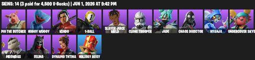 [PC/PSN/XBOX] | 14 skins | Pig the Butcher | Huggy Wuggy | Kendo | 1-Ball | Slayer Juice WRLD | Clone Trooper | Jade | Chaos Director | Nyanja | Full Access