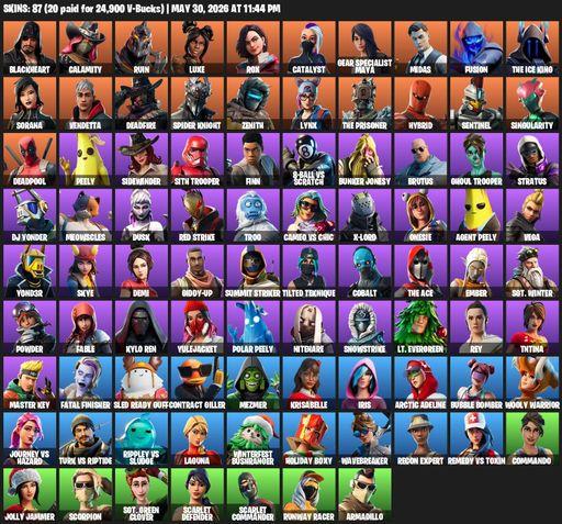 [PC/PSN/XBOX] | 87 skins | Blackheart | Calamity | Ruin | Luxe | Rox | Catalyst | Gear Specialist Maya | Midas | Fusion | The Ice King | Sorana | Full Access