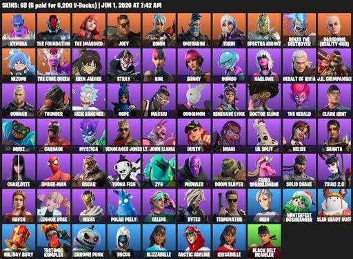 [PC/XBOX] | 68 skins | 800 V-bucks | Kymera | The Foundation | The Imagined | Joey | Ronin | Omegarok | Torin | Spectra Knight | Renzo the Destroyer | Full Access