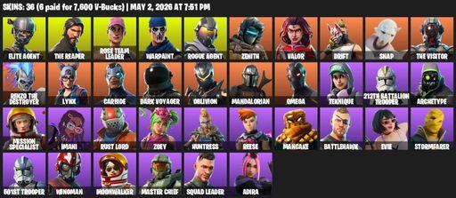 [PC] | 36 skins | 900 V-bucks | Take The L | OG STW | The Reaper | Elite Agent | Omega | Rose Team Leader | Warpaint | Rogue Agent | Zenith | Valor | Full Access