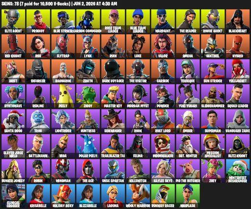 [PC/XBOX] | 78 skins | 950 V-bucks | Take The L | OG STW | The Reaper | Elite Agent | Omega | Reaper Axe | Prodigy | Blue Striker | Carbon Commando | Full Access