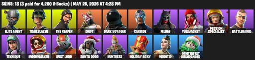 [PC/XBOX] | 18 skins | Take The L | The Reaper | Elite Agent | Trailblazer | Drift | Dark Voyager | Carbide | Felina | Yulejacket | Mission Specialist | Full Access