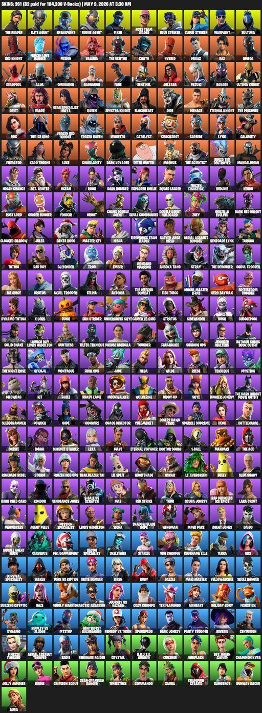 [PC/XBOX] | 261 skins | Merry Mint Axe | Leviathan Axe | Take The L | OG STW | Renegade Raider | Aerial Assault Trooper | The Reaper | Elite Agent | Full Access