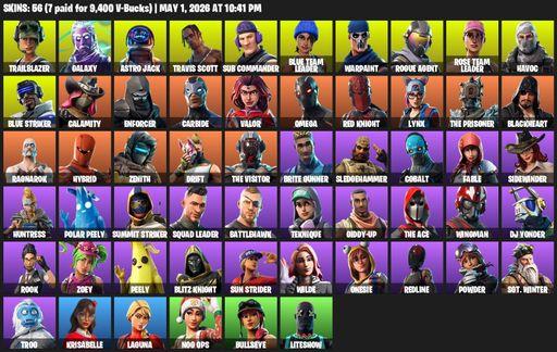 [PC] | 56 skins | OG STW | Travis Scott | Galaxy | Omega | Trailblazer | Astro Jack | Sub Commander | Blue Team Leader | Warpaint | Rogue Agent | Full Access