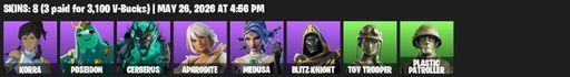 [PC/XBOX] | 8 skins | 1000 V-bucks | Korra | Poseidon | Cerberus | Aphrodite | Medusa | Blitz Knight | Toy Trooper | Plastic Patroller | Full Access
